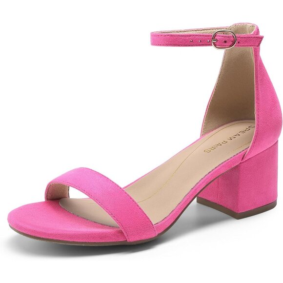 Dream Pairs Women's Fuchsia Suede Chunky Block Heel Ankle Strap Sandals Shoes - Picture 1 of 8
